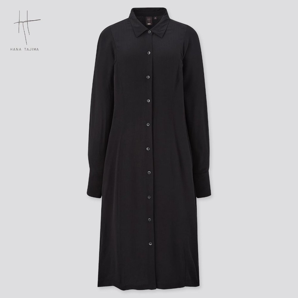 NWT HANA TAJIMA BLACK RAYON LONG-SLEEVE DRESS